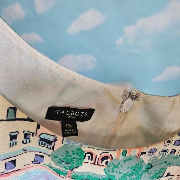 Talbots Sleeveless Shift Dress 10P Scenic‎ Village Italy City Lined Prep Cruise - Picture 8 of 10